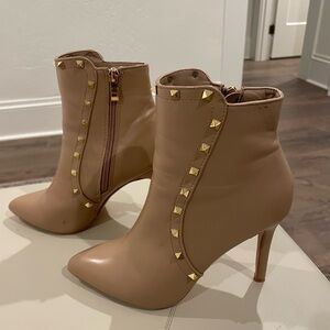 Gold Studded Tan/Taupe Blue Ankle Boots